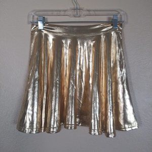 HDE Shiny Gold Mini Skater Skirt Women's Small